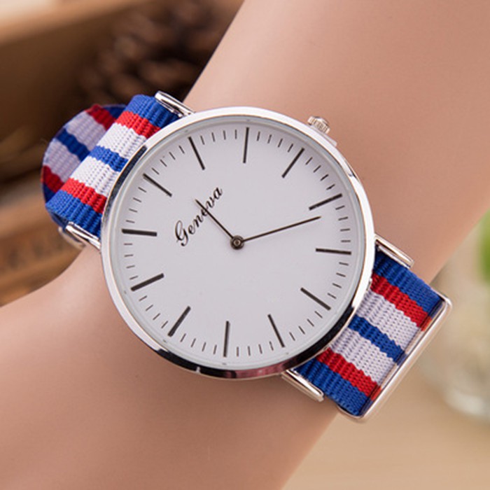 ĐỒNG HỒ NAM NỮ DÂY VẢI 3 SỌC GENEVA THỜI TRANG, CHỐNG NƯỚC