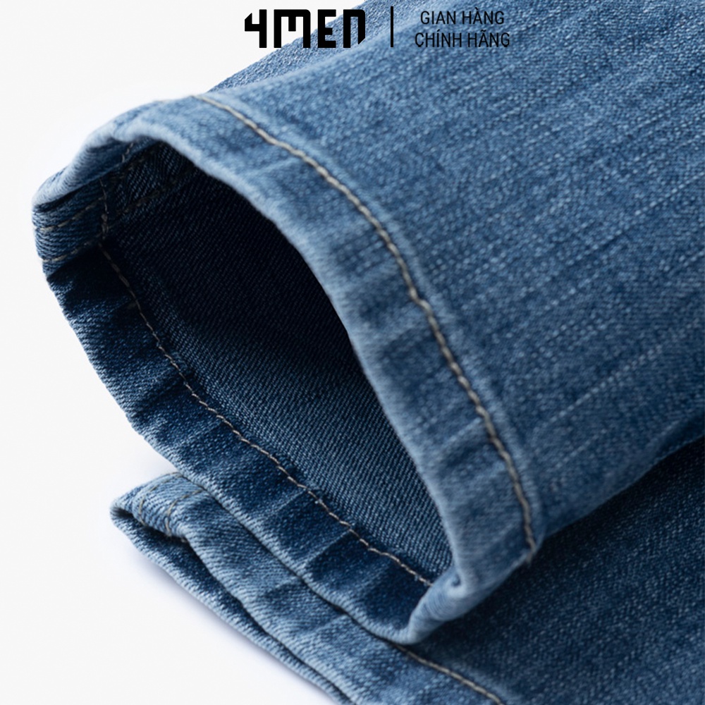 Quần jeans nam xanh trơn 4MEN QJ050 vải mềm, co giãn, năng động trẻ trung