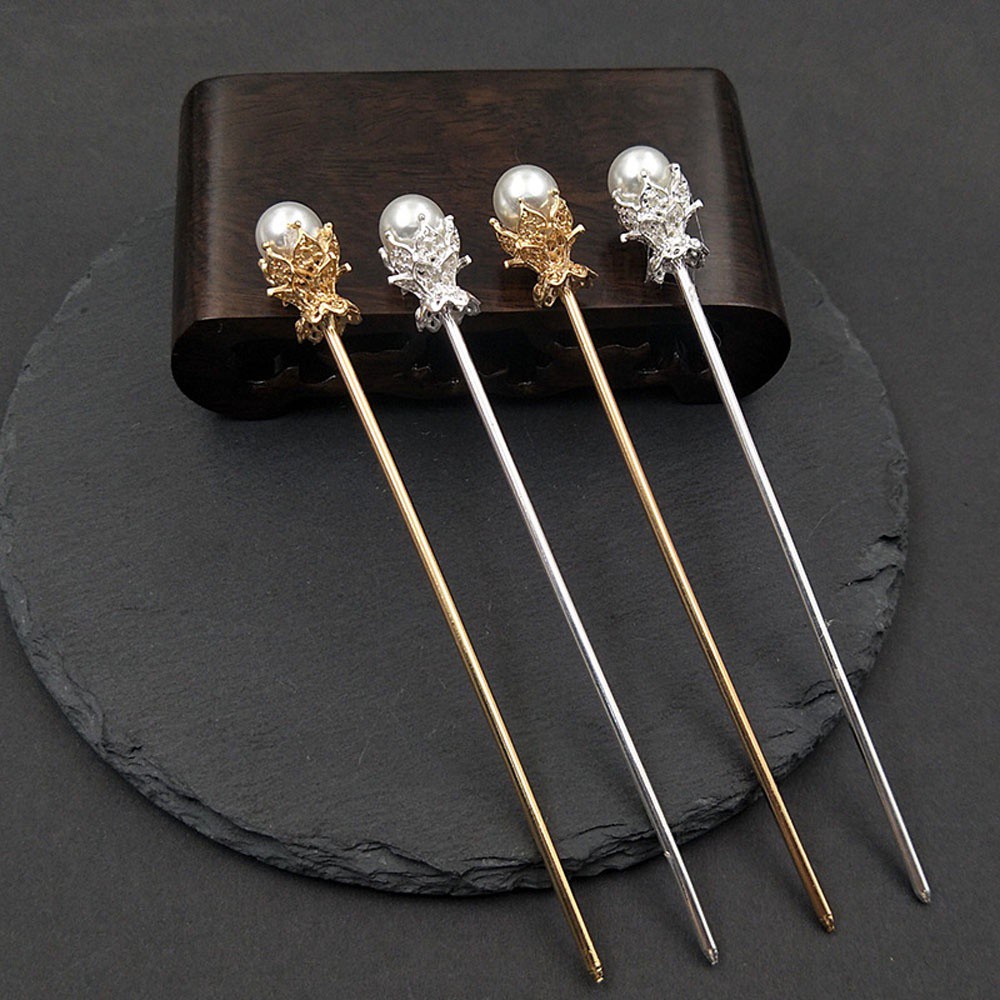 Trâm cài tóc bằng kim loại đính ngọc trai giả sang trọng nhiều màu thời trang cho nữ