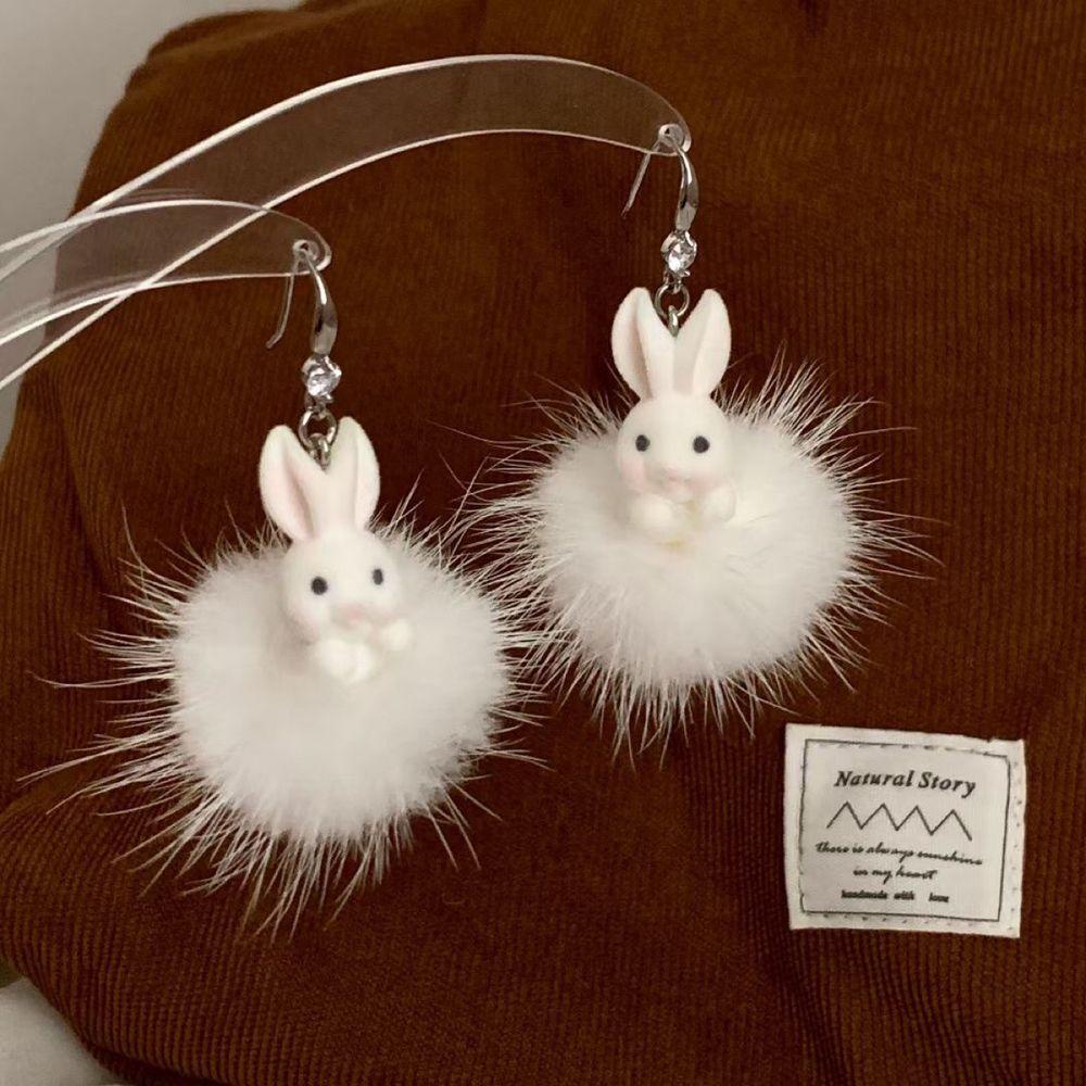 Bông Tai VANES1 Đính Bóng Lông Dễ Thương Thời Trang Mùa Thu Cho Nữ