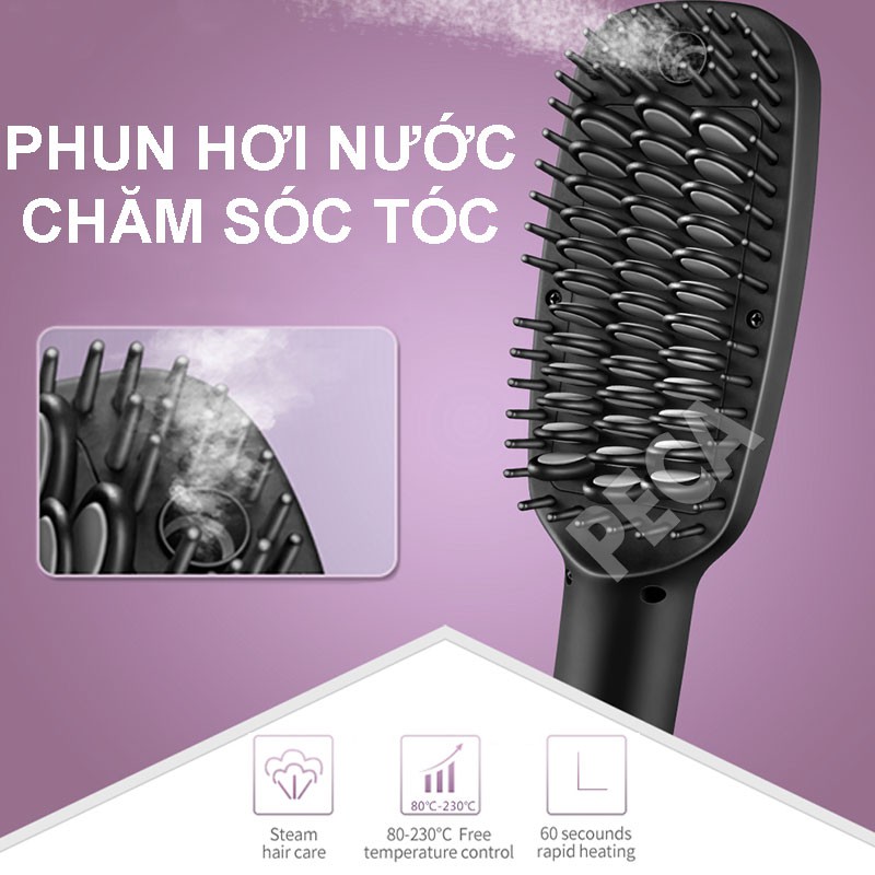 Lược điện chải tóc KEMEI KM-HC111 điều chỉnh nhiệt tích hợp phun hơi nước nano chăm sóc tóc thẳng mềm mượt tự nhiên