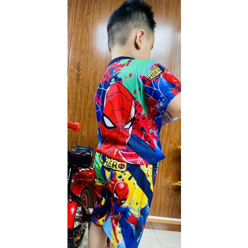 Combo 3 bộ, Quần áo HÓA TRANG Siêu nhân anh hùng in 3d có tay - không kèm mặt nạ size 20-25kg