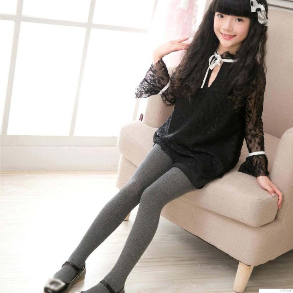 Quần legging dệt kim mềm mại màu trơn chống trượt giữ ấm mùa đông cho bé gái