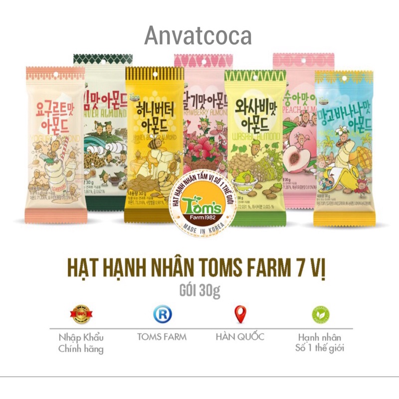 Hạt Hạnh Nhân Tom's Farm Hàn Quốc 30g