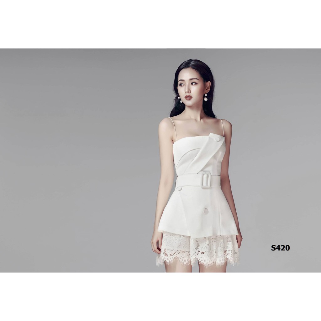 Set áo 2 dây chân váy ren S420 (2 màu trắng/đen)
