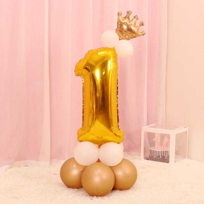 Bong Bóng Hình Vương Miện Bằng Lá Nhôm Màu Vàng/Bạc Kỹ Thuật Số 0-9 32 inch Trang Trí Tiệc Dành Cho Trẻ Em Trong Một Ngày