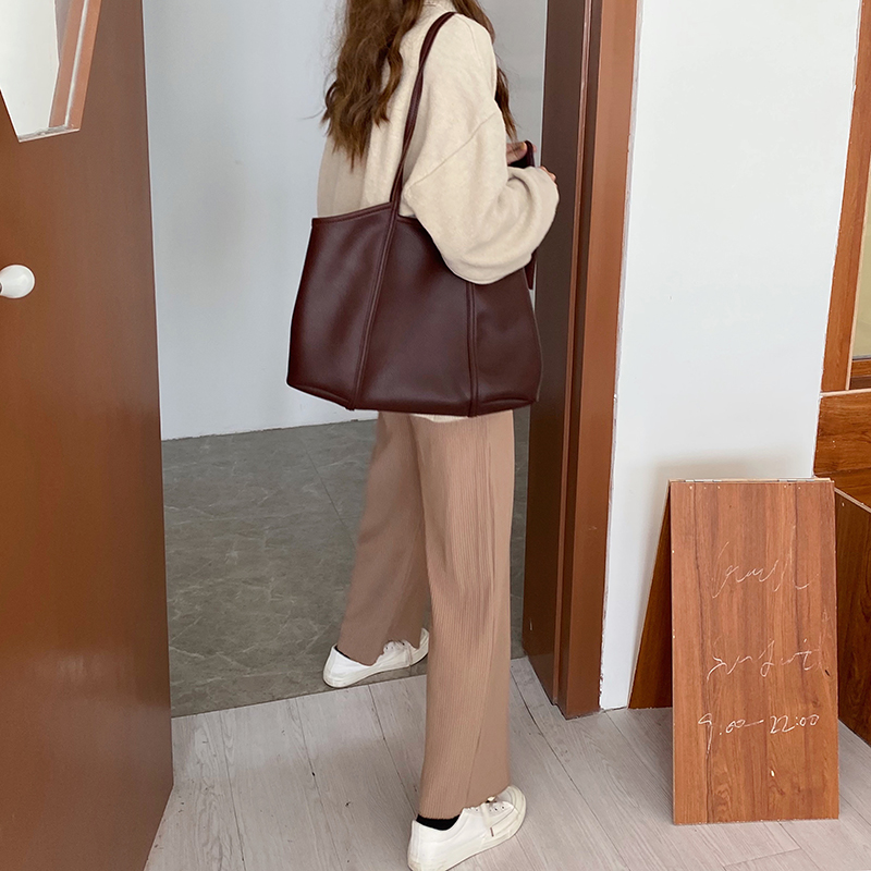 Túi đeo vai IELGY da PU màu trơn sức chứa lớn thời trang dành cho nữ