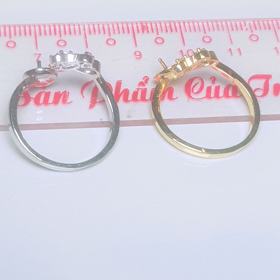 [N7B] Phụ kiện trang sức (DIY) - Khay nhẫn bạc trống vân trơn kiểu đôi tim lồng nạm đá làm nhẫn ngọc