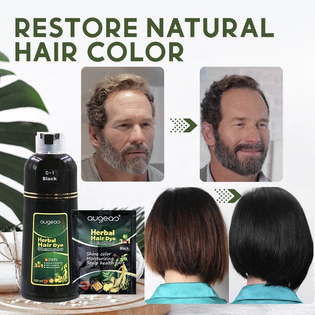 Chai Dầu Gội Thảo Dược Đen Tóc Phủ Bạc Nhanh Chóng 500ml AUGEAS Herbal Fast Effect Hair Black Shampoo