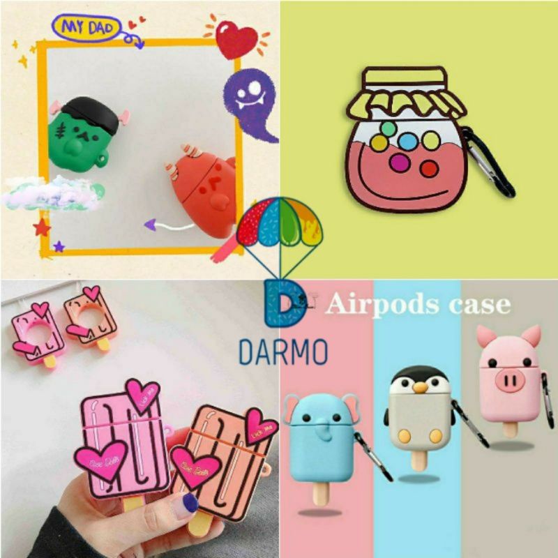 Case bảo vệ Airpods Pro/1/2 que kem dâu tây dolls/ đậu đỏ/ chim cánh cụt việt quất/ kẹo dẻo bóng ma halloween/ lọ kẹo