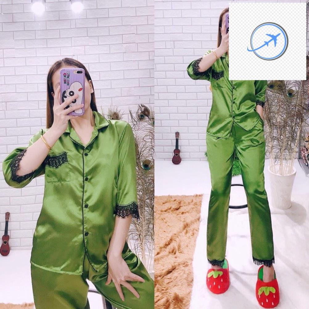 👚👗 ĐỒ NGỦ PHI LỤA CAO CẤP PHỐI REN - PIJAMA NỮ - TAY LỬNG QUẦN DÀI - QUEEN PIJAMA SHOP 👚👗