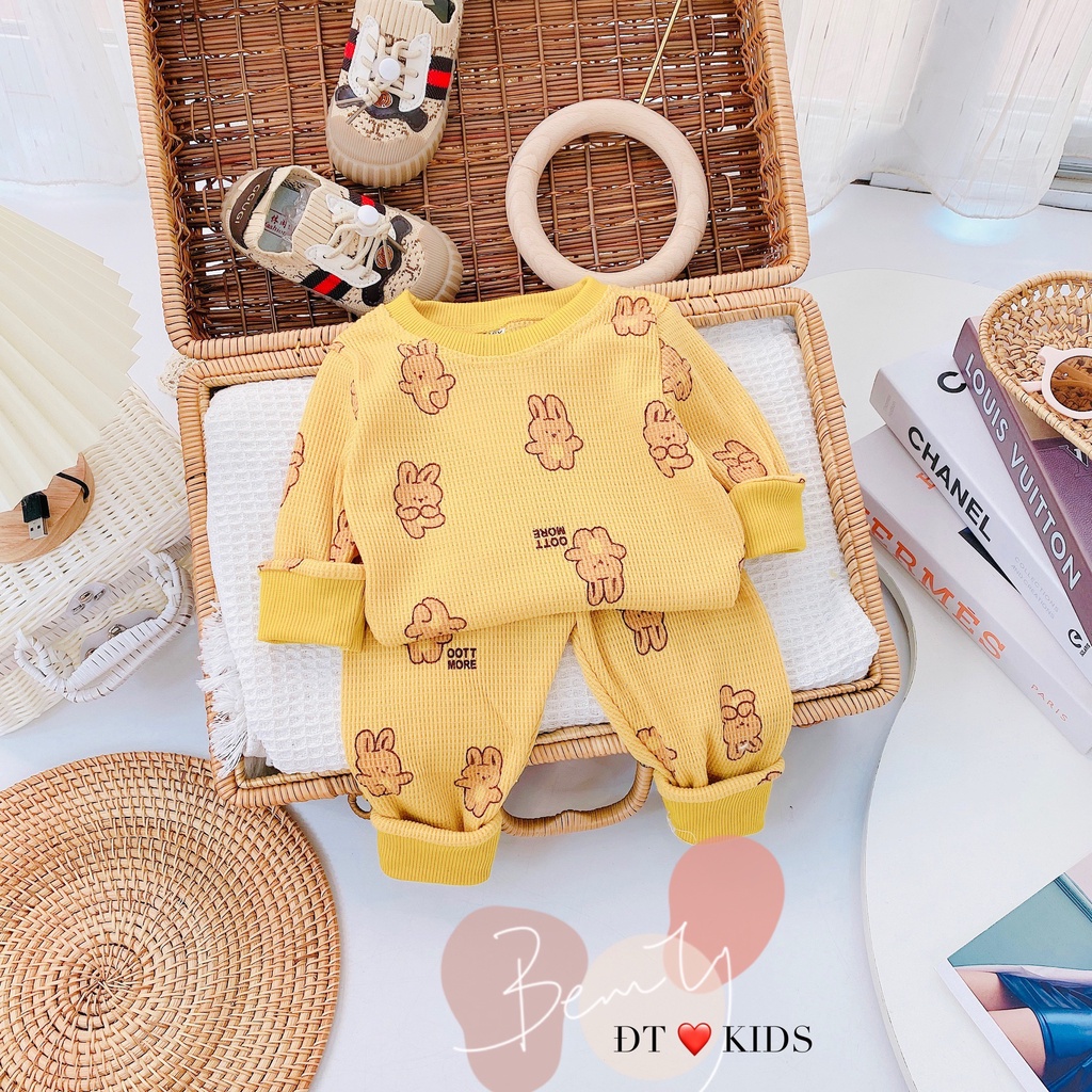 Bộ quần áo dài tay thu đông dài tay cho trẻ em bé gái bé trai chất tổ ong