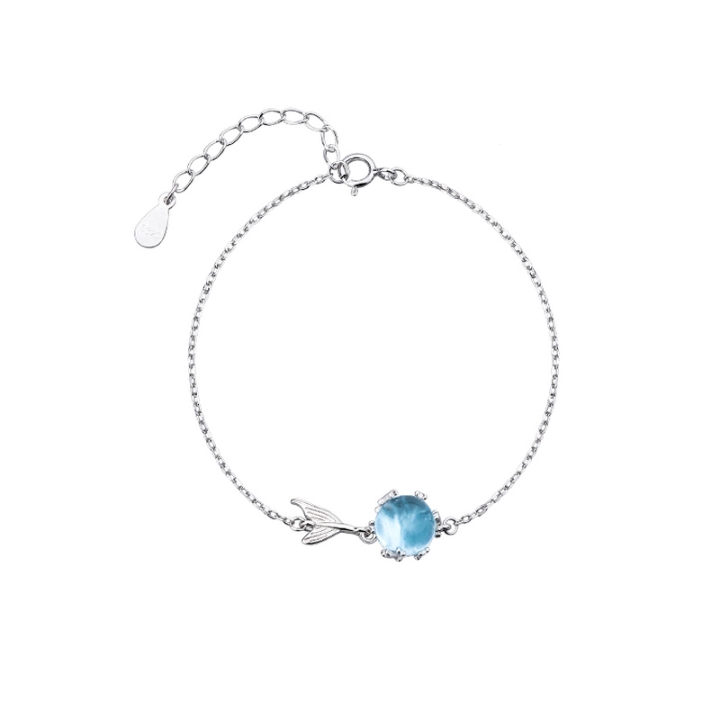 Lắc tay màu bạc đính hạt pha lê xanh dương và đuôi cá xinh xắn thời trang dành cho nữ | BigBuy360 - bigbuy360.vn