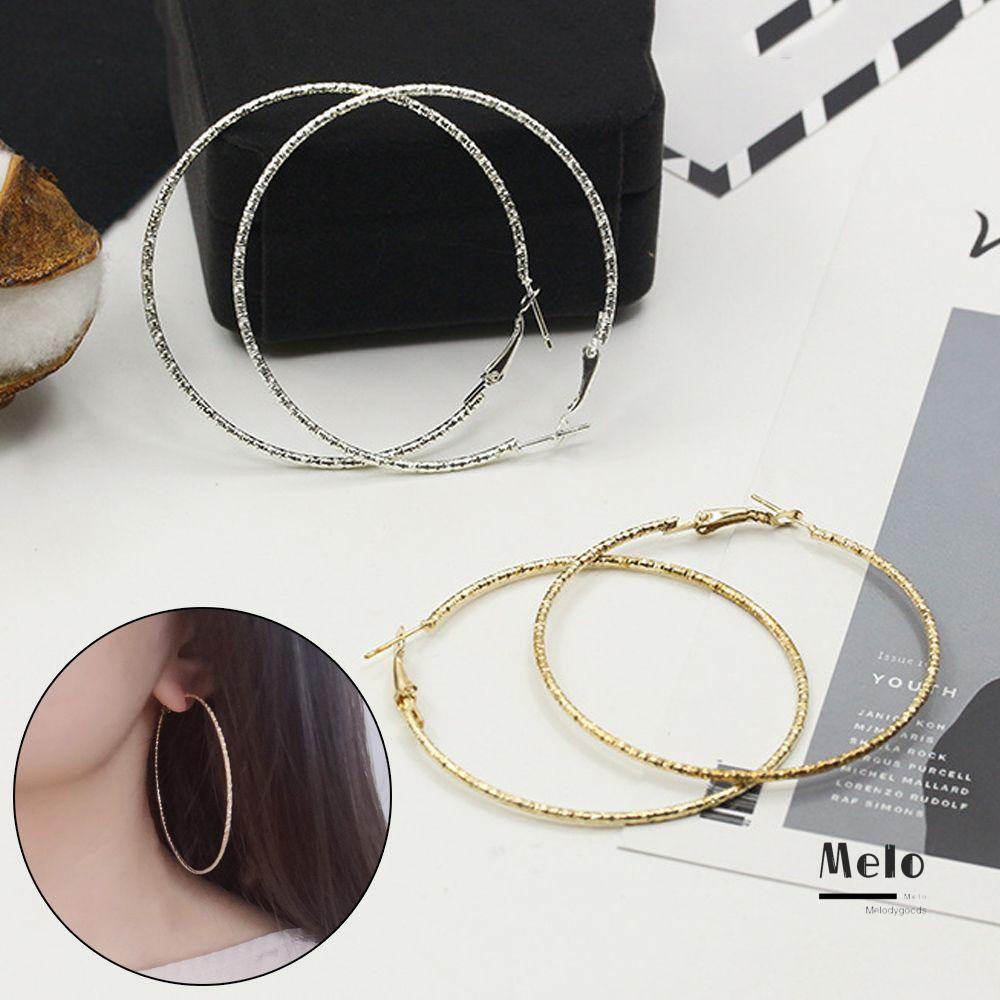 Bông Tai Hình Tròn Cỡ Lớn Bằng Kim Loại Lấp Lánh Phong Cách Hàn Quốc Thời Trang