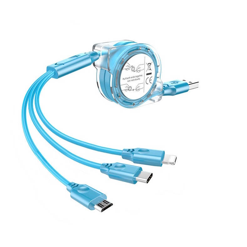 Cáp sạc 3 đầu dây kéo cuộn tròn chống rối