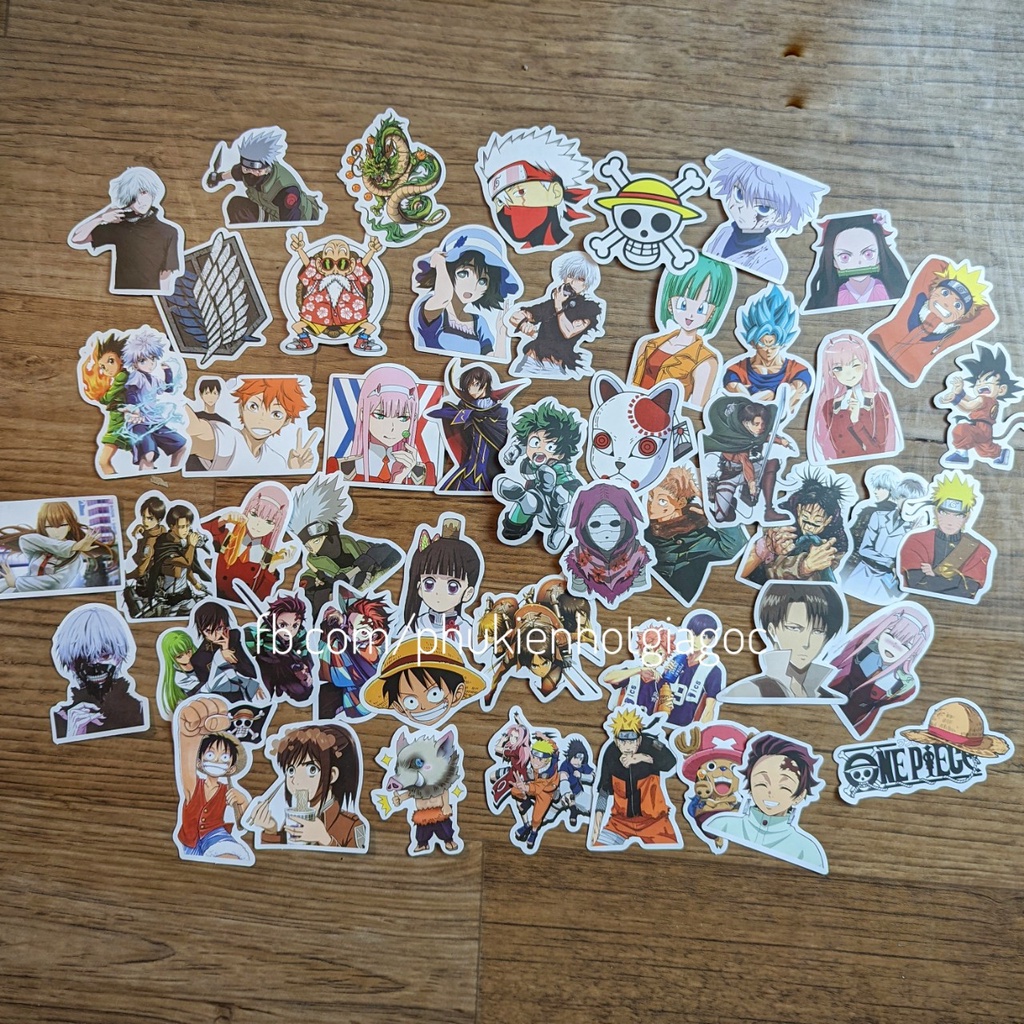 Bộ 50 sticker chống nước dán trang trí điện thoại , phụ kiện các truyện Manga hot nhất