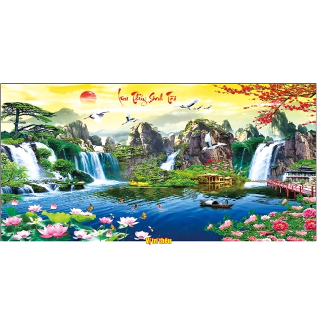 Tranh thêu phong cảnh đẹp 160x75cm