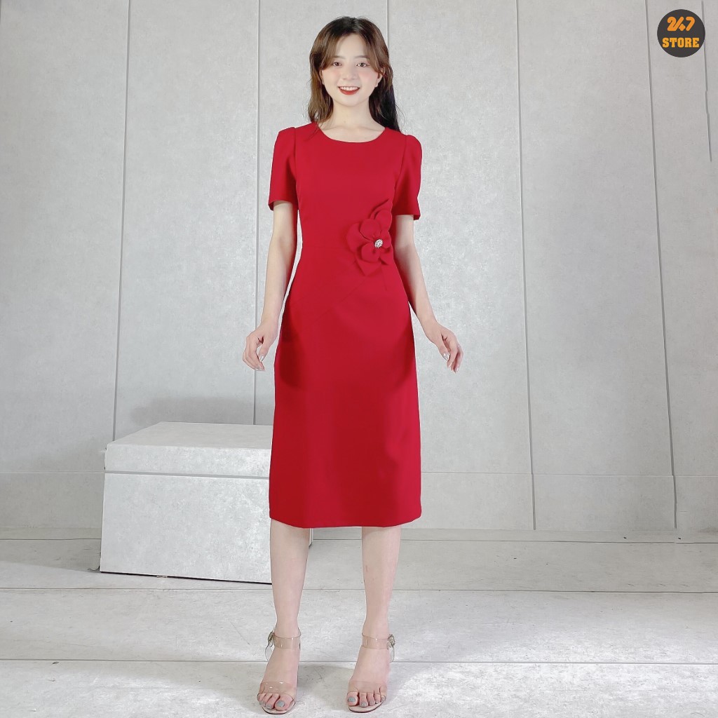 [Mã SKAMSALEP6 giảm 10% tối đa 100K đơn 150K] Đầm dáng ôm nữ tay ngắn ôm hoa eo thiết kế tiểu thư | BigBuy360 - bigbuy360.vn