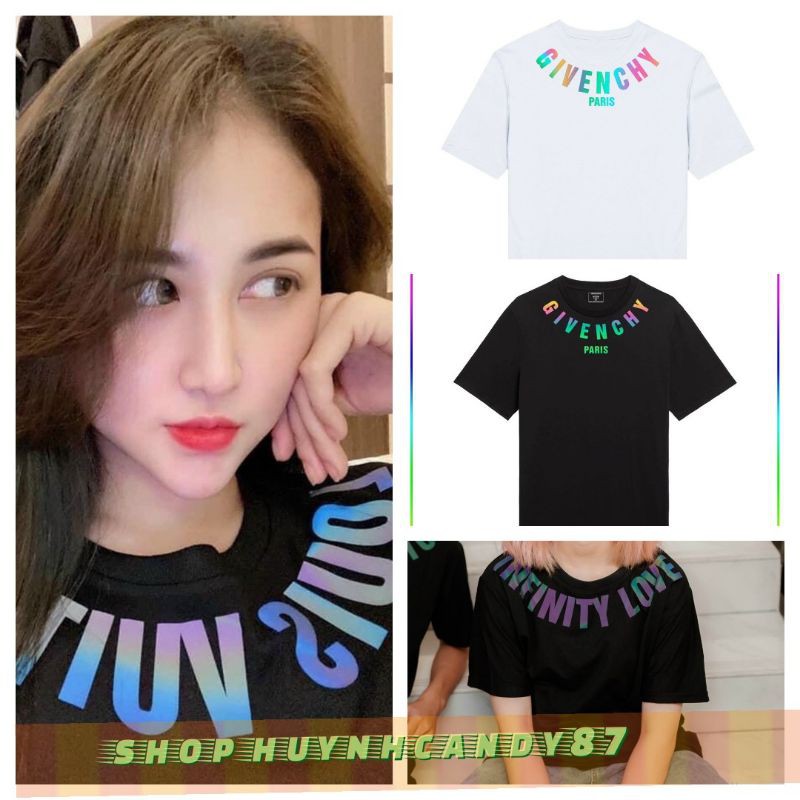 Áo thun in chữ phát sáng 7 màu vòng cổ siêu hot