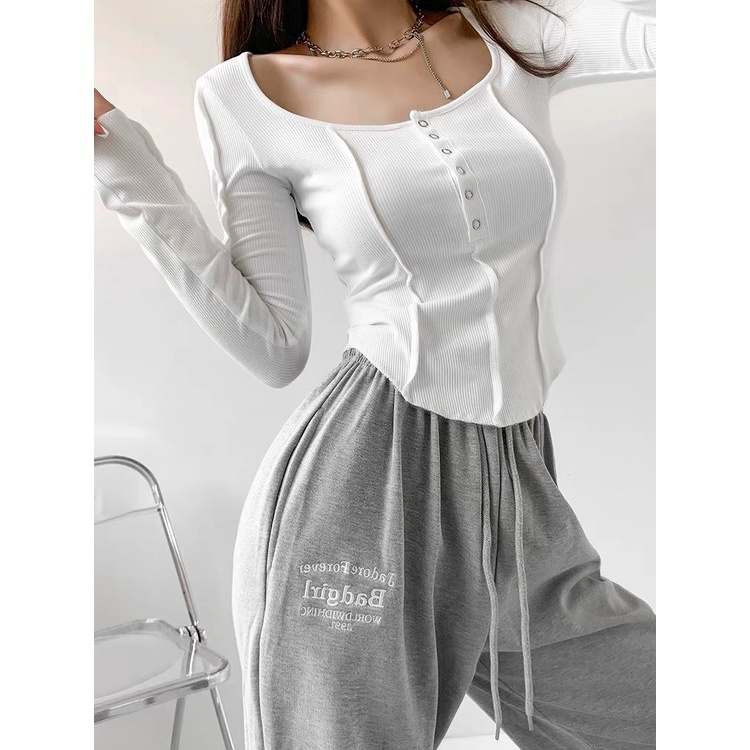 Áo body dài tay cổ vuông sexy