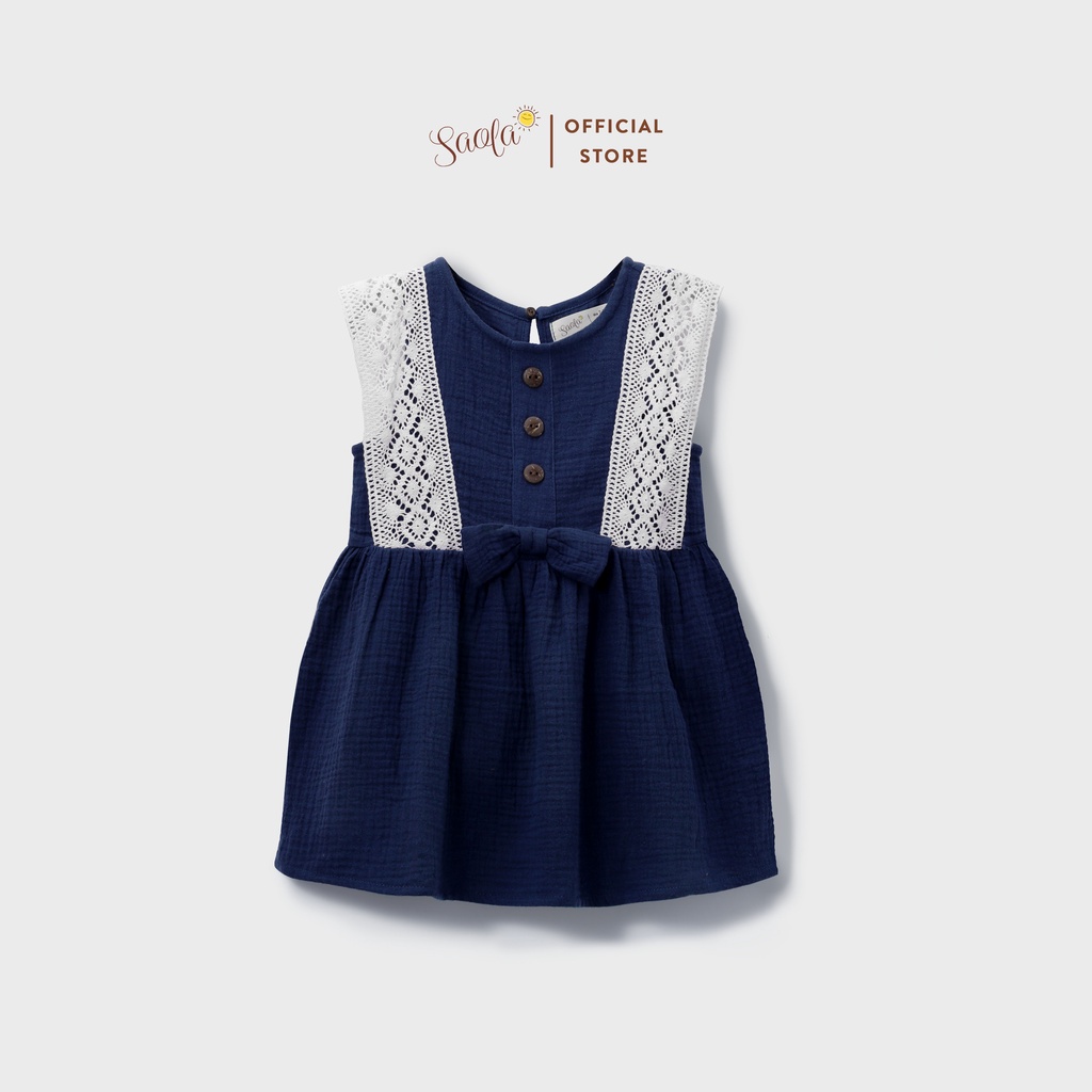 Đầm Bé Gái/Váy Bé Gái  Phối Nơ Và Ren Xinh Xắn - JONNA DRESS - DRM014 - SAOLA KIDS CLOTHING - Xanh Navy