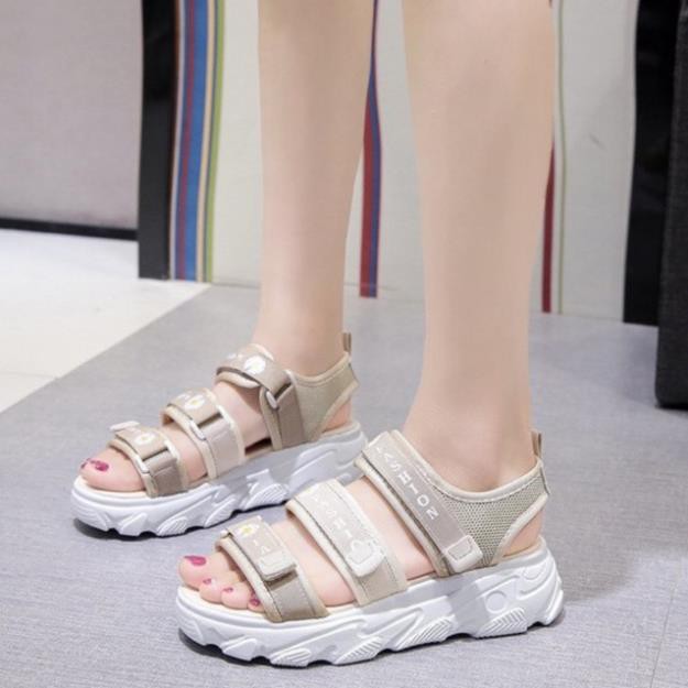 (A505) Sandal nữ 3 quai vải ngang in hình hoa cúc độn đế 5cm nâng chiều cao, nhiều màu hàng CAO CẤP QUẢNG CHÂU