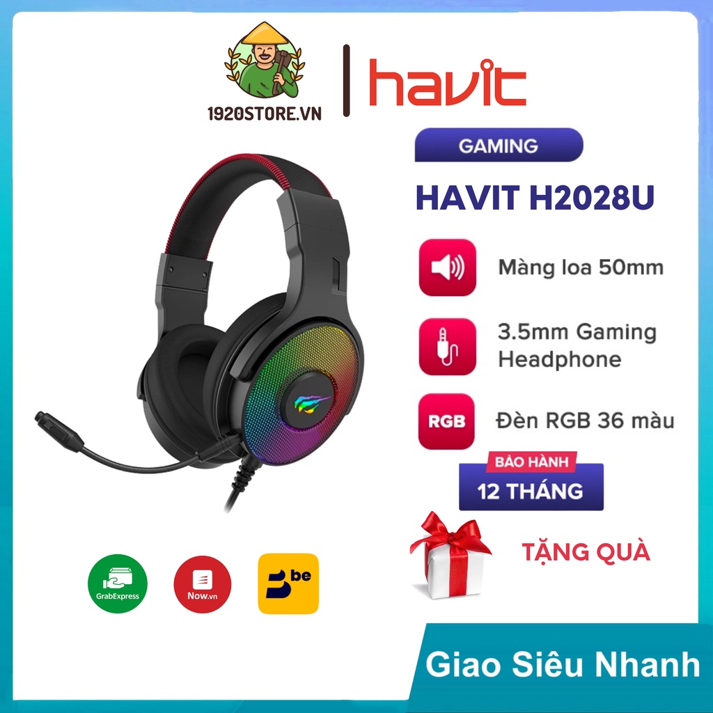 Tai Nghe Gaming Headphone HAVIT H2028U, Driver 50mm, Âm Thanh Vòm 3D, LED RGB 36 Màu - Chính Hãng BH 12T