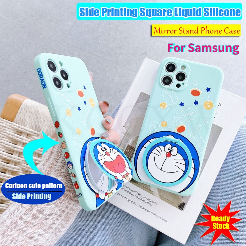 Ốp Điện Thoại Silicon Dẻo Gắn Gương Làm Giá Đỡ Hình Doraemon Cho Samsung Galaxy A52 A72 A71 A51 A31 A50 A50S A30S A30 A20 M10S