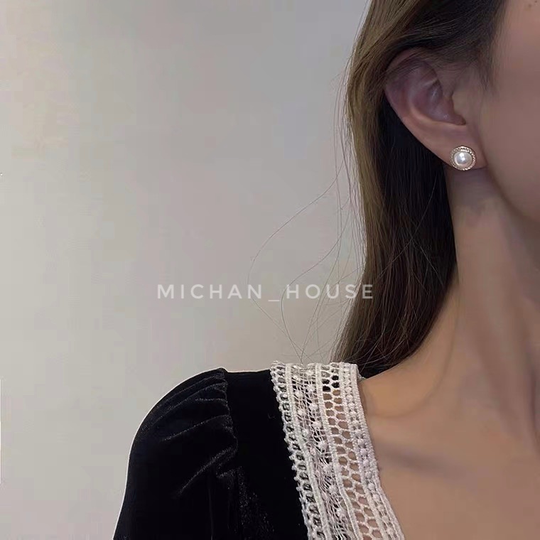 Hoa tai ngọc trai nhân tạo, hoa tai kết hợp váy cưới áo dài đơn giản