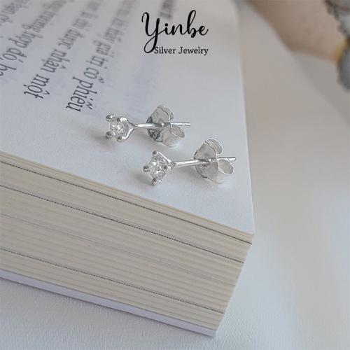 Bông tai bạc nữ khuyên tai nụ đá size 3mm 4 chấu Yinbe Silver khuyên tai bạc thật s99 chốt bạc ( có bán lẻ một chiếc )