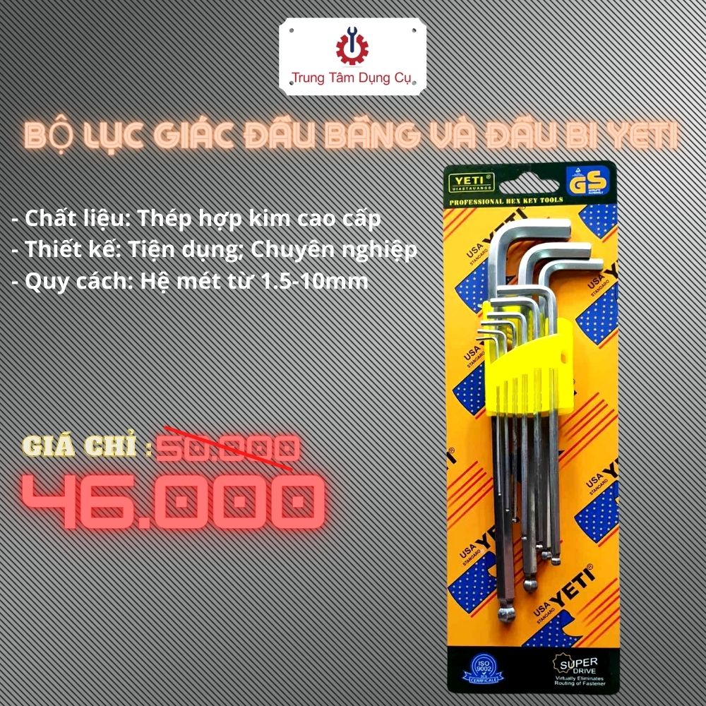 Bộ lục giác đầu bằng và đầu bi yeti - Hàng Chính Hãng