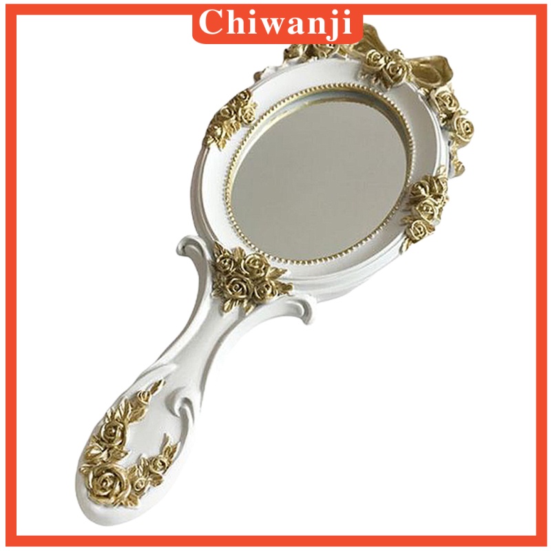 [CHIWANJI] Handheld Mirror with Embossed Rose Pattern for Makeup, Oval Shape