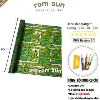 Decal dán kính mờ , Giấy dán kính keo sẵn - Decal dán trang trí kính cây trúc xanh chống nắng