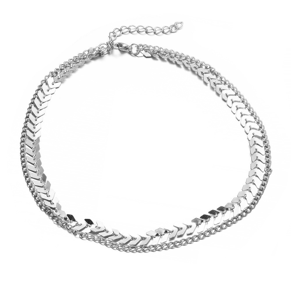 Vòng cổ choker bằng kim loại thiết kế 2 dây hình chuỗi lá đơn giản