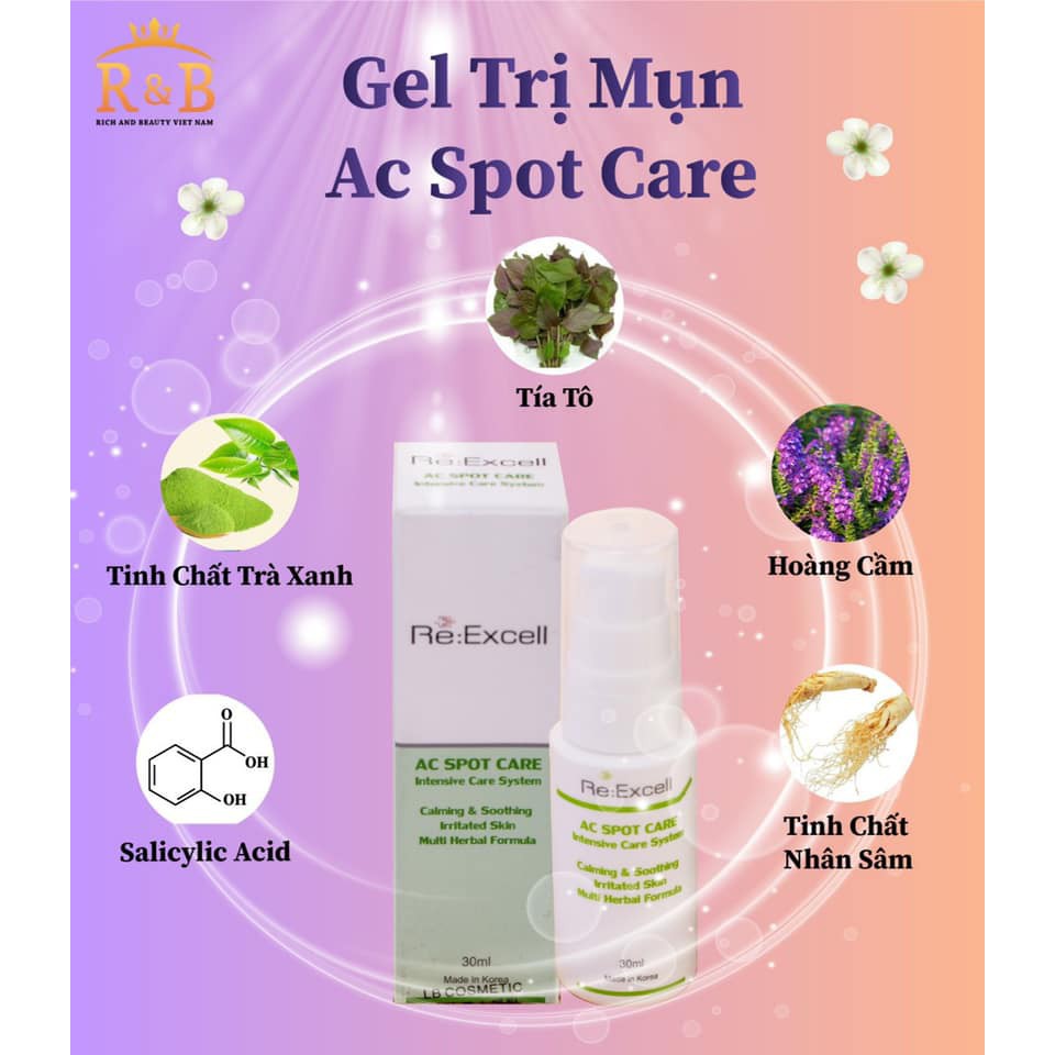 Gel Ngừa Mụn Re:Excell AC Spot Care, Hàn Quốc, Dành Cho Mọi Loại Da, Ngăn Ngừa Mụn, Làm Mờ Vết Thâm, Hỗ Trợ Tái Tạo Da giá cạnh tranh