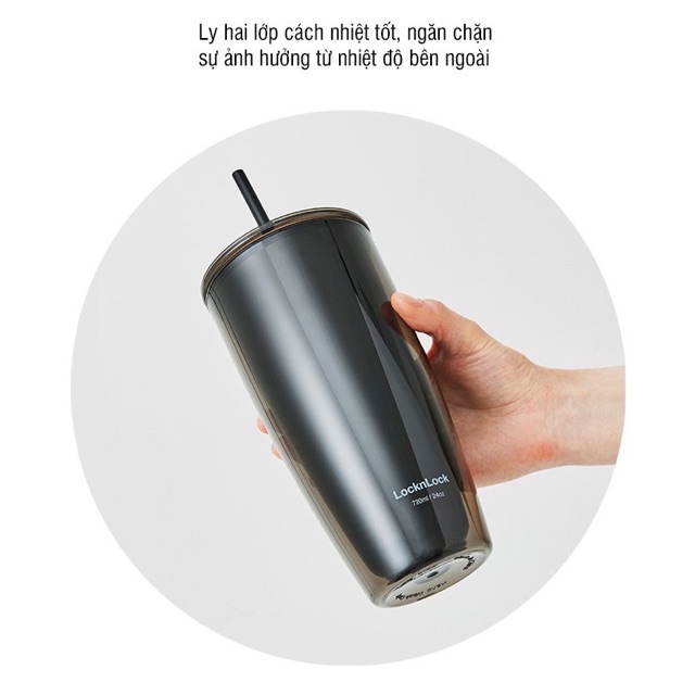 Ly nhựa 2 lớp LocknLock kèm ống hút HAP507 750ml