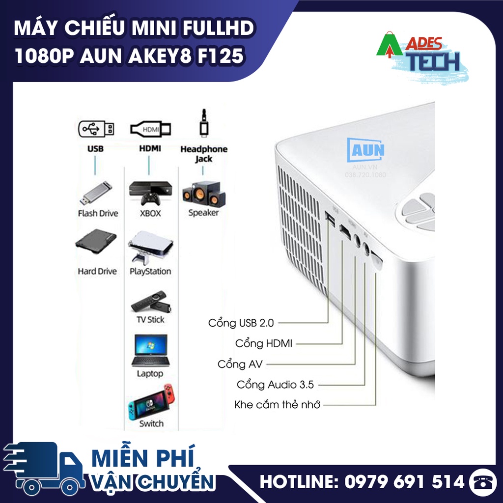 Máy chiếu mini Fullhd 1080p AUN AKEY8 F125 - BẢO HÀNH 12 THÁNG