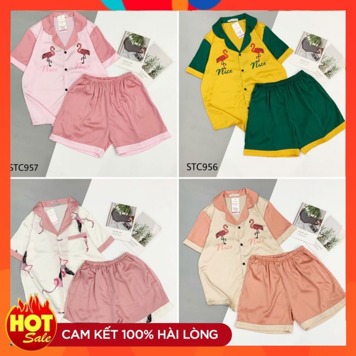 Pijama cộc đùi lụa satin latin phối hàn cao cấp hàng loại 1, sang xịn, mềm mát, bao lỗi 1 đổi 1