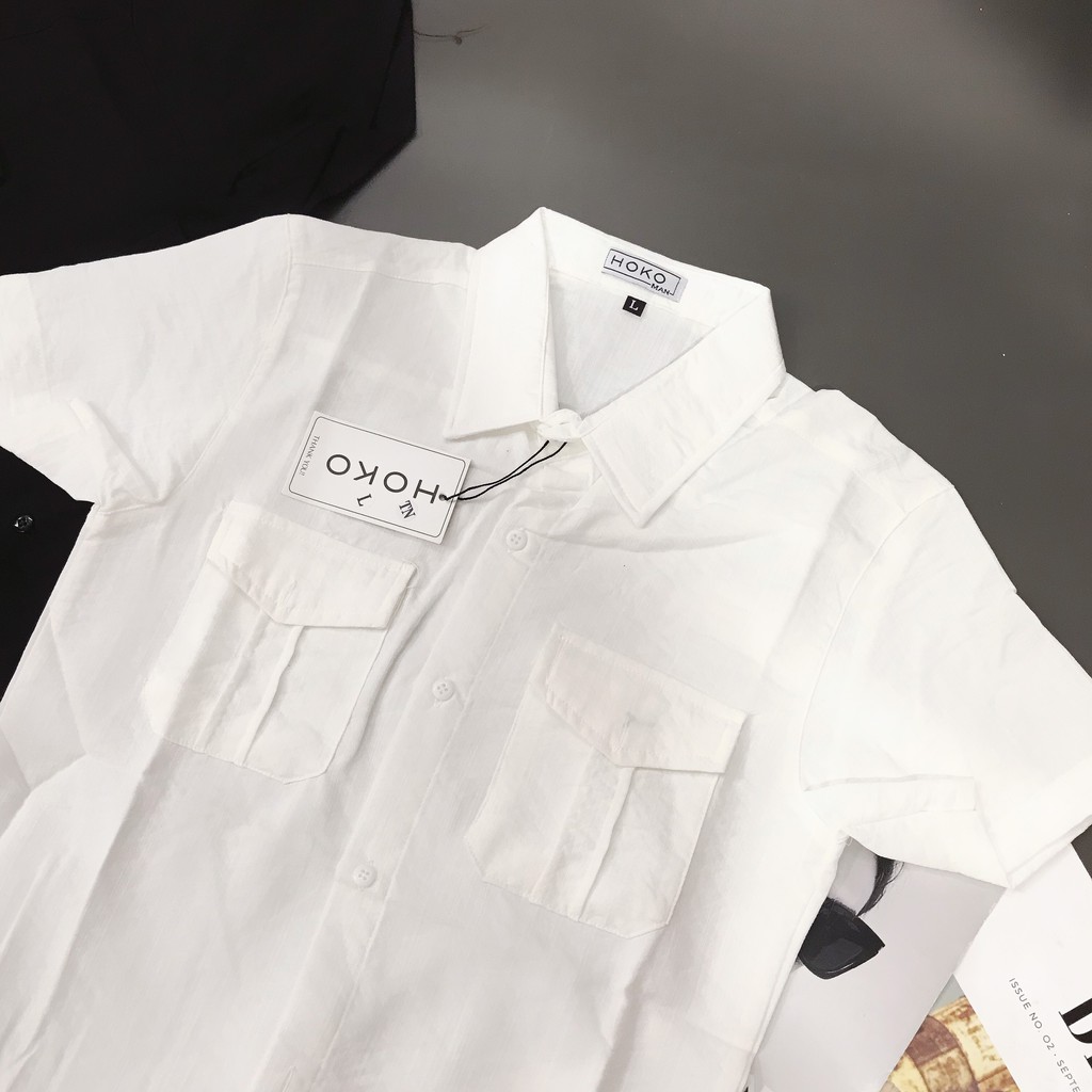 Áo sơ mi nam ngắn tay phối túi hộp, sơ mi đũi túi phối chữ B, sọc vai thời trang công sở tinh tế và sang trọng