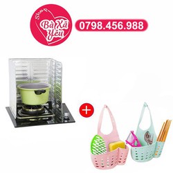 Combo chống văng dầu mở + 2 giỏ nhựa treo bồn rửa chén - BX3580