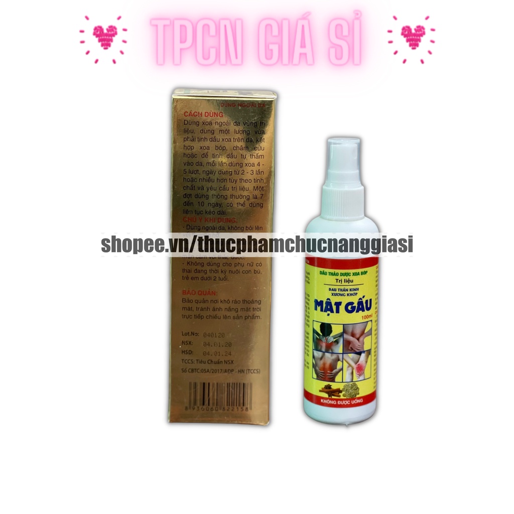 [Xả hàng ] Dầu xoa bóp MẬT GÂU giảm các đau thần kinh xương khớp – Chai 100ml