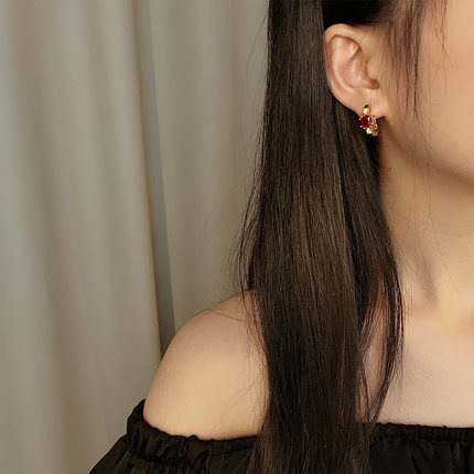 Bông tai đính đá zircon màu đỏ thời trang nữ thanh lịch