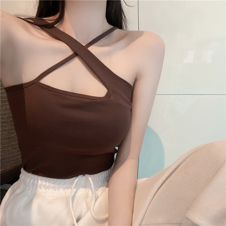 Cross Camisole Women Retro Solid Color All Match Knitted Crop Tops | BigBuy360 - bigbuy360.vn