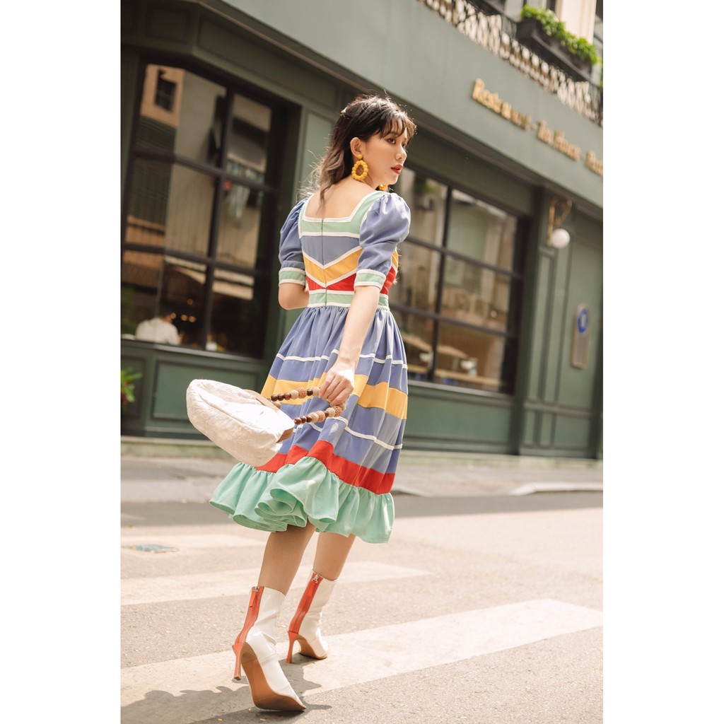 SÒ VINTAGE - MARIA Đầm xòe cổ vuông phối nhiều màu | BigBuy360 - bigbuy360.vn