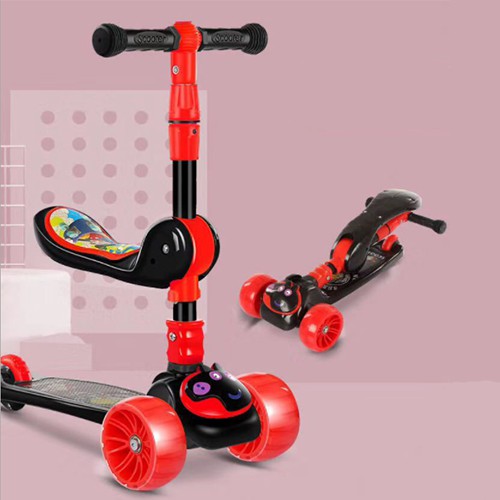 [Quà Cho Bé] Xe Scooter 3 In 1 Có Đèn Nhạc Hình Heo Peppa Đáng Yêu Chịu Lực 90KG