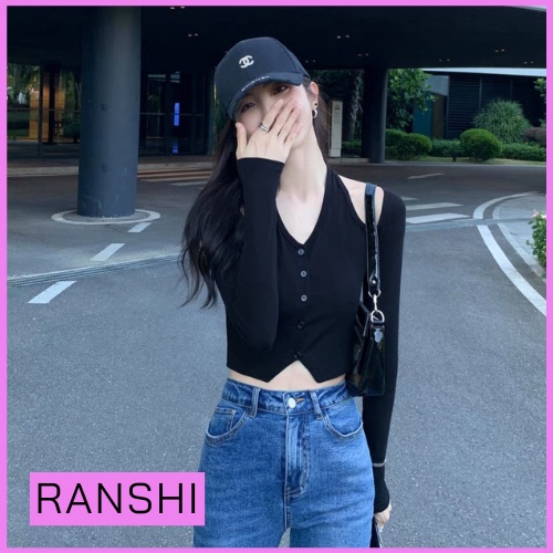 [HÀNG LOẠI 1] Áo Croptop Tay Dài RANSHI Áo Thun Dáng Ngắn Khoét Vai Vải Thun Gân Thoáng Khí Siêu Cá Tính - RA071