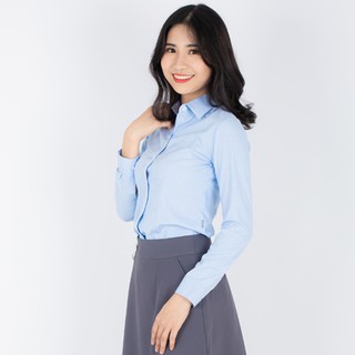 [ RẺ VÔ ĐỊCH ] Áo sơ mi nữ tay dài Thái Hòa họa tiết kẻ sọc đứng to - Màu xanh dương nhạt - 640-14