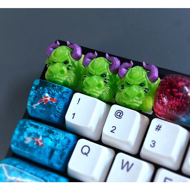 Keycap resin bull clone tone lá tím trang trí bàn phím cơ gaming