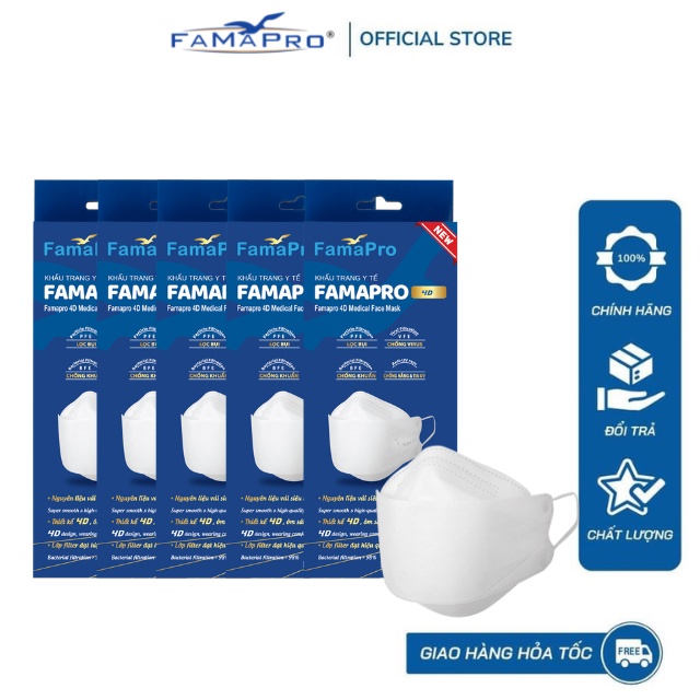Khẩu trang y tế cao cấp kháng khuẩn 3 lớp Famapro 4D
