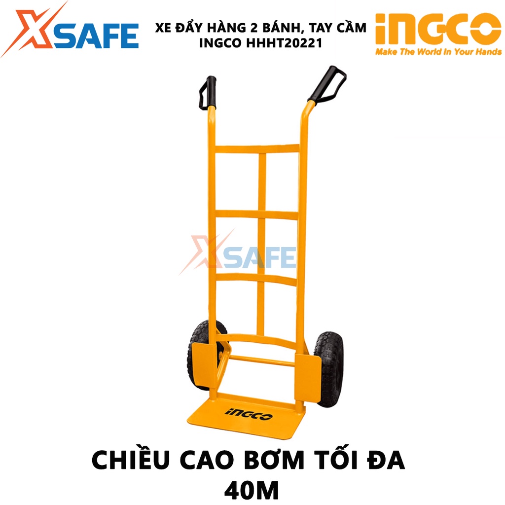 Xe đẩy hàng 2 bánh INGCO HHHT20221 Xe kéo hàng cầm tay khả năng tải 150kg, độ dày tấm thép 3.5mm, bánh xe khí nén -XSAFE